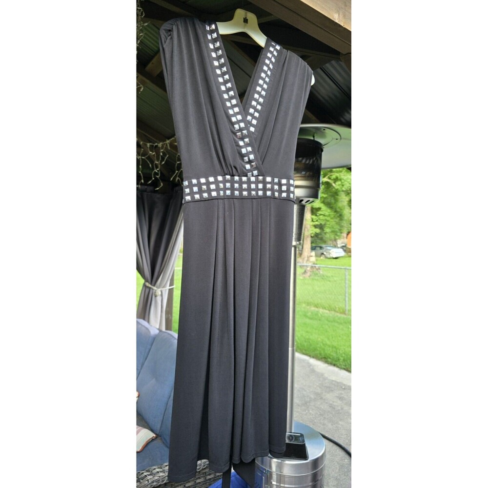 Roulette Black Studded V-Neck Dress Size XL Cap Sleeves NWT Grommet Dress